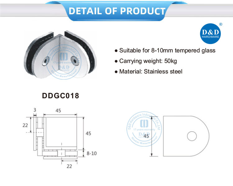 high-stability frameless shower glass clip