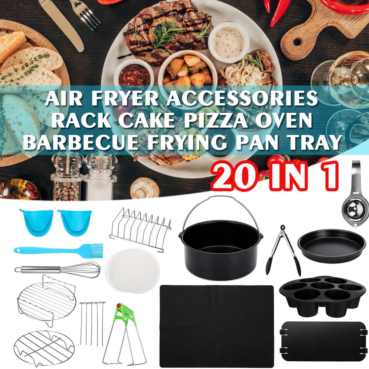 20Pcs Air Fryer Accessories Home Kitchen Cooking Tools For Barbecue Baking Cooking Fit For 3.8-5.8QT Air Fryer