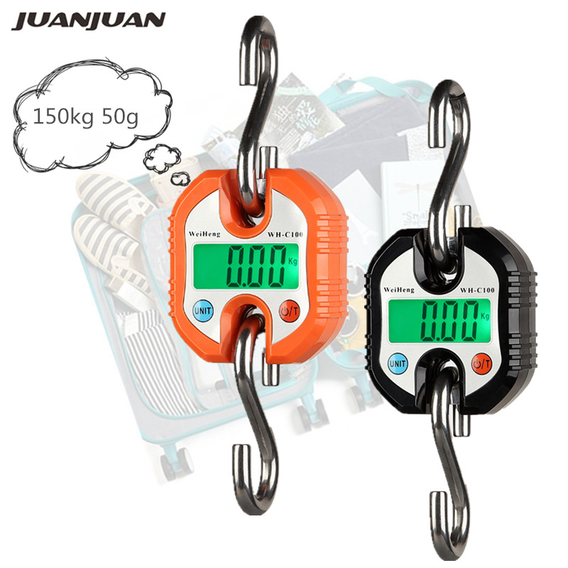 Crane Scale 150kg 50g Heavy Duty Hanging Hook Scales Portable Digital Stainless Steel Luggage Weight Scales 40%off