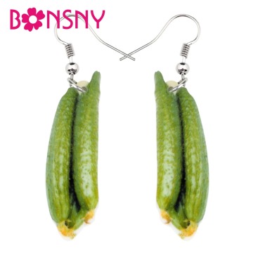 Bonsny Acrylic Fresh Cucumber Earrings Big Long Dangle Drop Cartoon Novelty Vegetable Jewelry For Women Girls Ladies Teens Gift