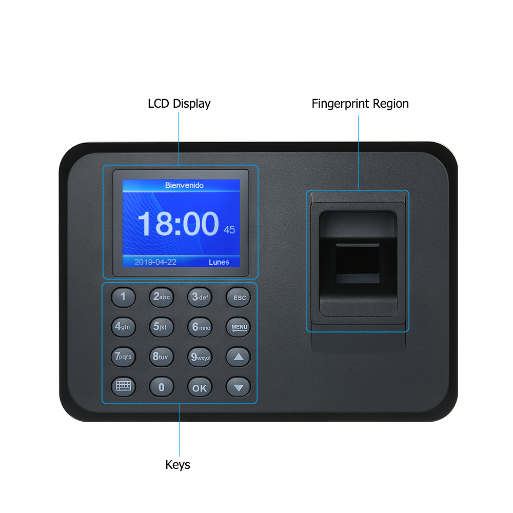 Biometric Fingerprint Attendance Machine 2.4" TFT LCD Display USB Fingerprint Attendance System Employee Checking-in Recorder