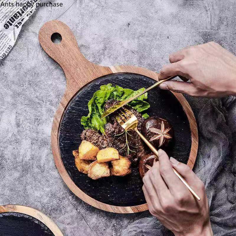 Solid Wood Pizza Dish Wooden Pallets Black Slate Plate Cake Breadboard Steak Japanese Dish Chopping Board Kitchen Supplies