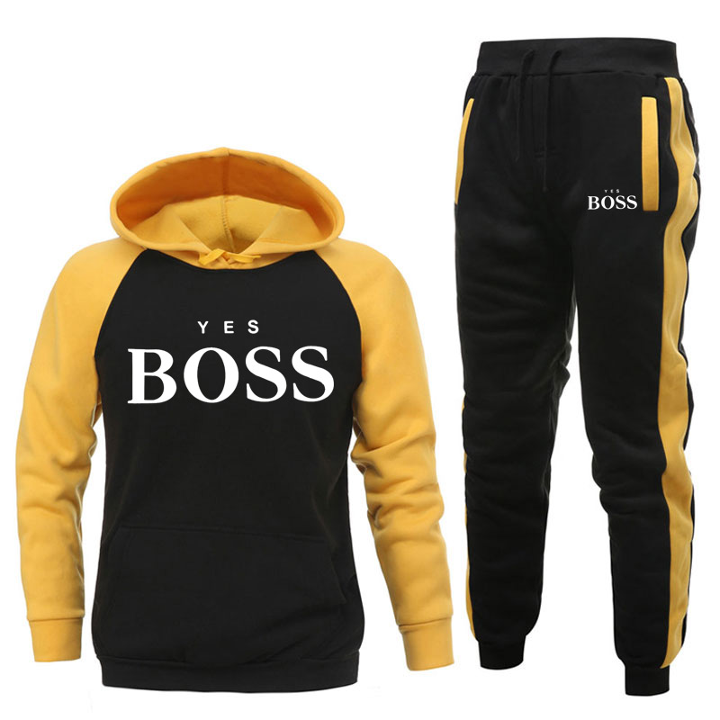 New Tracksuit Brand New Fashion Men Sportswear Yes Boss Print Men Hoodies Pullover Hip Hop Mens Patchwork Sweatshirts Clothing