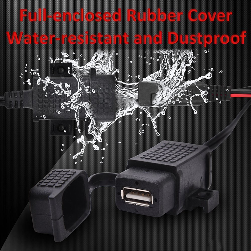 12-24V Universal Waterproof SAE USB Cable Connector 2.1A Port With Fuse for Cellphone Tablet GPS Motorcycle Modified Accessories