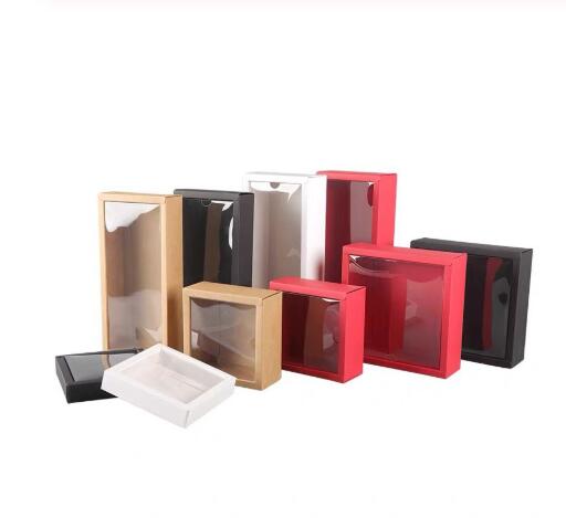 20pcs Kraft Paper Box Transparent PVC Cover Gift Packaging Box Cartons Boxes Toddler Shoes Packaging Box
