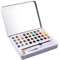 48 Color Pearlescent Solid Watercolor Paint Set Portable Iron Box Set Solid Water Color Set for Artists and Hobbyists with Brush