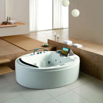 Indoor Round Massage Bathtub with Ice box for cola and TV M-2047