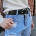 HOT Gold Round buckle belts female leisure jeans wild belt without pin metal buckle brown leather black strap belt women