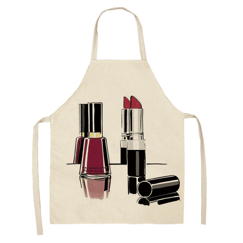 Nail Polish Lipstick Perfume Kitchen Aprons for Women Cotton Linen Bibs Household Cleaning Pinafore Home Cooking Apron 66x47cm