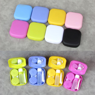 Women Cute Contact Lens Case Box with Mirror Girl Mini Square Eyes Contact Lenses Tweezers Container Box Bag Travel Kit