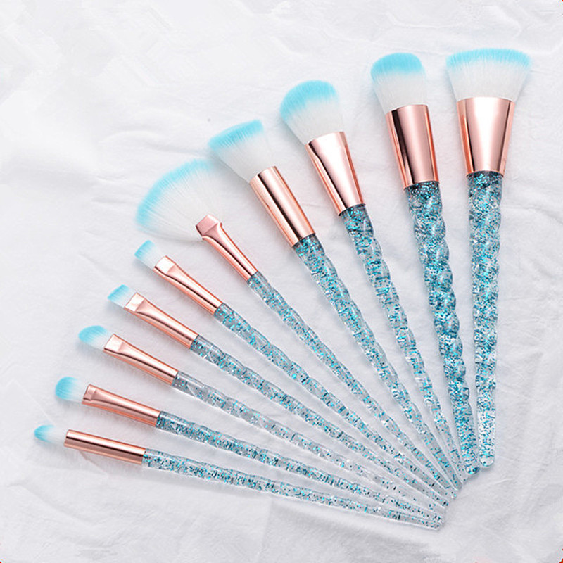 10pcs Diamond Makeup Brushes Set Crystal Brush Powder Blush Foundation Eyeshadow Brush Unicorn Make Up Kits Blending Brush