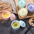 Colour Ceramics Children Small Steamed Egg Soup Bowl With Cover Lid Kids Tableware Ramekin Pudding Container Baking MINI Pot