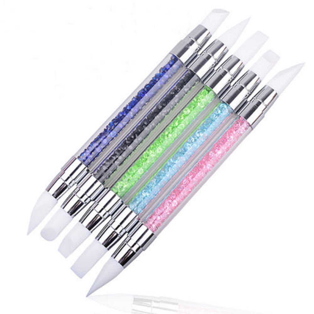5PCS Rhinestone Crystal Nail Art Brush Pen Silicone Head Carving Emboss Shaping Hollow Sculpture Acrylic Manicure Dotting Tools