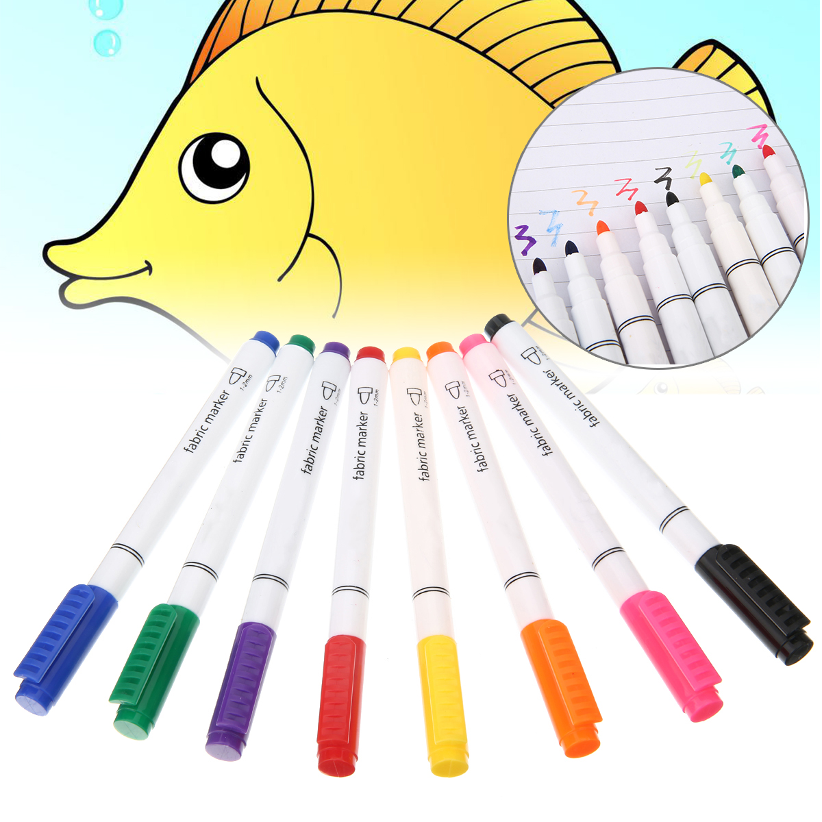 8 Piece Multicolor Clothes Textile Markers Fabric Pens Arts Crafts DIY T-shirt Painting Pen For Student Child Writing Supplies
