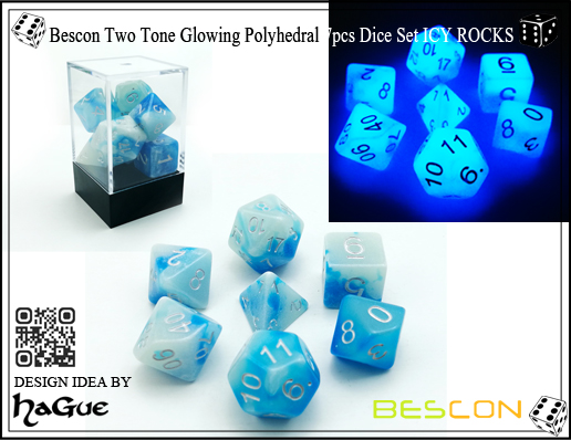 Bescon Gemini Glowing Polyhedral 7pcs Dice Set ICY ROCKS-1