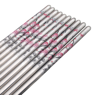Zollor 5 pair Stainless Steel Anti Skid Plum blossom Chopsticks Sushi Metal Iron Portable Chinese Healthy Food stick Tableware