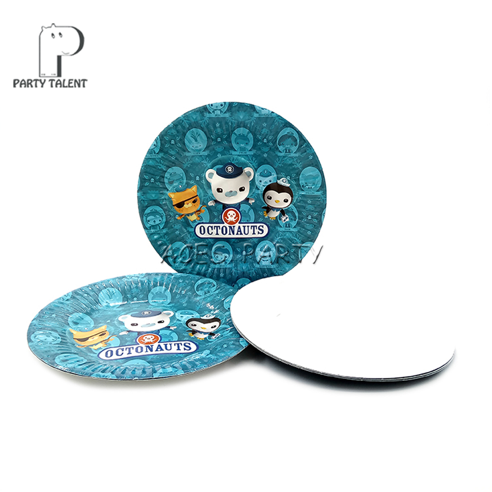 Party Supplies 8pcs 7 Inch Octonauts Theme Disposable Tableware Paper Plate Dishes White Cardboard With Food Film