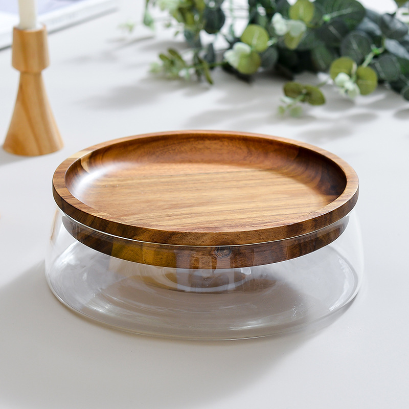 Glass Bottle Nuts And Dry Fruits Storage Box Container For Cereals Jar Double Layer Candy Jars With Wooden Lid Kitchen Supply
