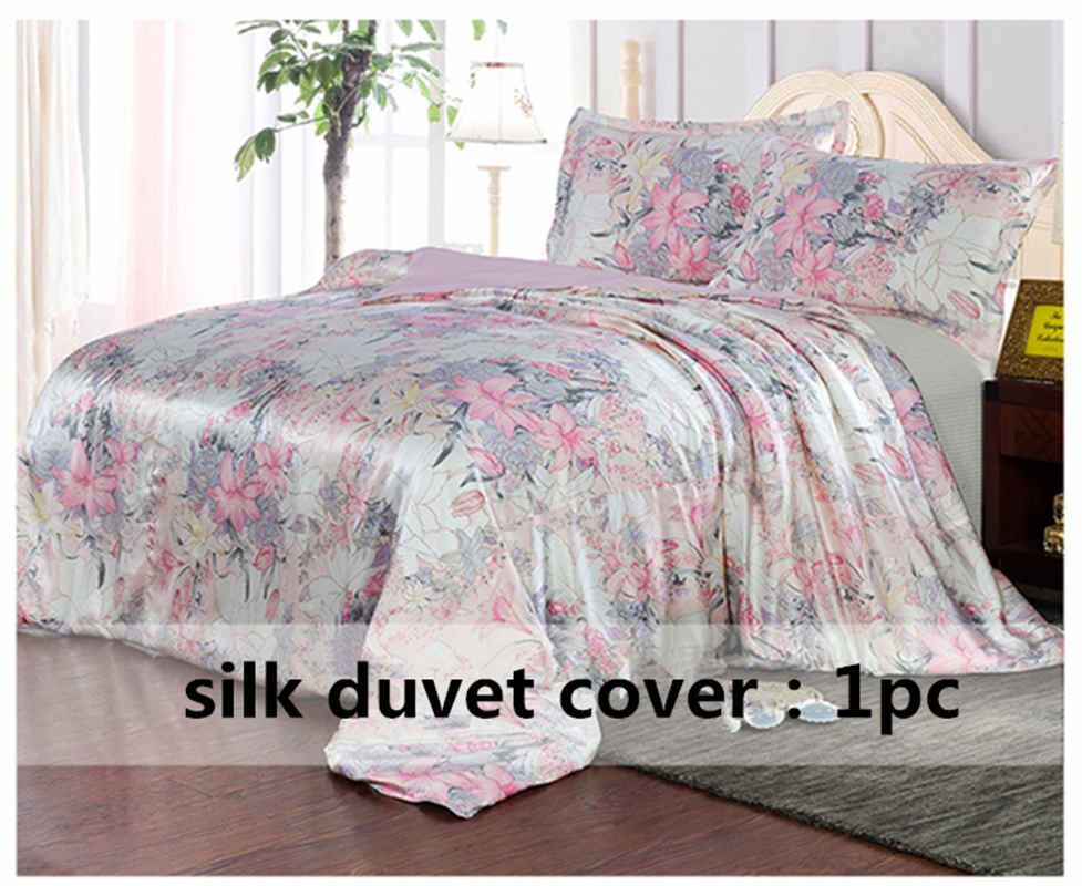 Silk Duvet Cover 1pc 100% Mulberry Silk Printed Floral Silk Multicolor Twin Full Queen King Cal.King other size ls170902