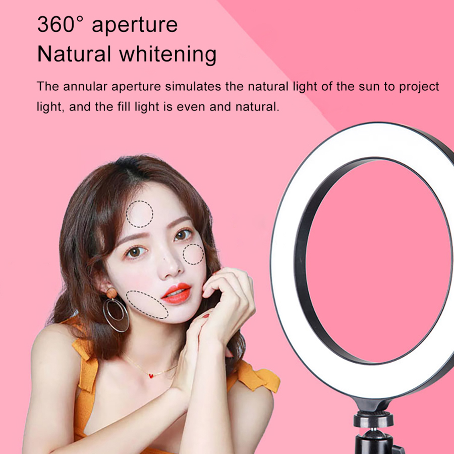 26cm LED Ring Fill Light Dimmable Panel Lamp LED Video Photography Lighting with Long Arm Desktop Phone Holder For Youtube Live