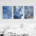 Blue Marble Texture Golden Border Wall Art Canvas Modern Abstract Posters And Prints Nordic Painting Pictures Home Decoration