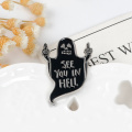 Black Ghost Middle Finger Enamel Pin See you in hell Badge Brooches Bag Clothes Lapel pin Funny Punk Gothic Jewelry Gift