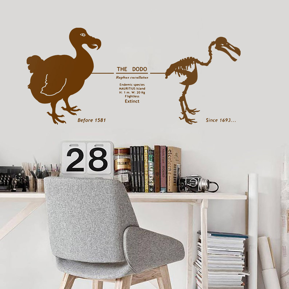 Animal Wall Decal Dodo wall decor Mauritius Extinct Bird With Dates Skeleton Vinyl Sticker Bedroom Decor Accessories Mural 3223