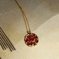 Vintage Fruit Fresh Red Garnet Earrings Pendant Necklace Gold Color Resin Stone Pomegranate Jewelry Gift For Women Gifts P5M269