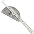 Silver Gray Carbon Steel Protractor Ruler 180 Degree Rotatin Angle measurement, round head 10cm Length Caliper