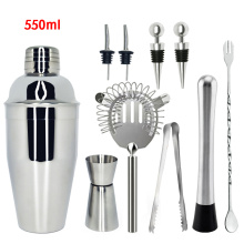 1-11Pcs/set Built-in Bartender Strainer Cocktail Shaker Bar Set with Measuring Jigger Mixing Spoon Stainless Steel Bar Tools