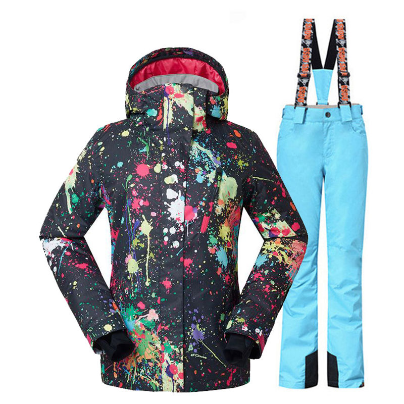 GS Black Women Snow Suit outdoor Sports Wear Snowboarding clothes Sets 10K waterproof windproof Costume Snow Jacket and Ski pant