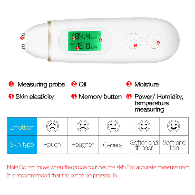 Digital Skin Analyzer Pen LED Display Skin Moisture Oil Sensor Precision Skin Tester Meter with Memory Function Skin Care Tool45