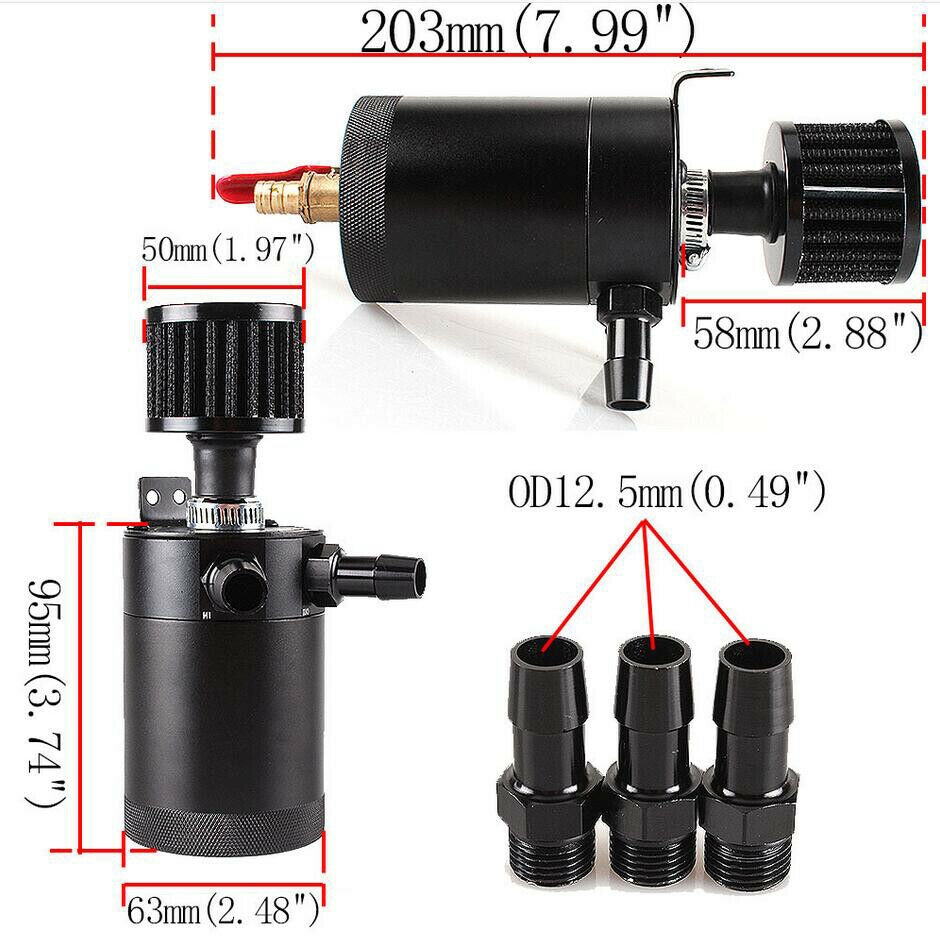 Universal Car Truck Oil Catch Can Tank Inlet Outlet 2 Ports Oil Catch Can Tank with Breather Filter Engine Mini Oil Separator