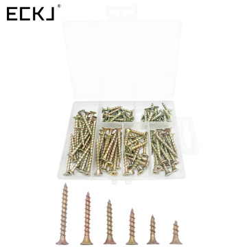 ECKJ 120pcs/set Flat Head Cross Recessed Countersunk Fibreboard Screw Kit Self-Tapping Zinc Coated Chipboard Screws M4