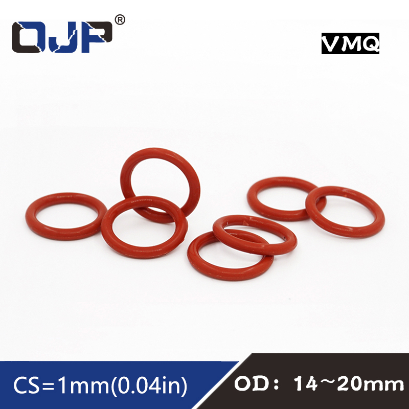 10PCS/lot Red Silicon Ring Silicone O ring 1mm Thickness OD14/15/16/17/18/19/20mm Rubber O-Ring Seal Gasket ORings Washer