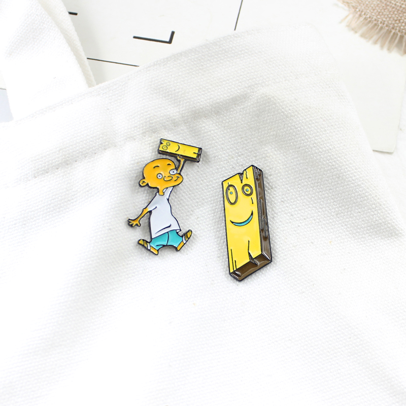 " Ed edd n eddy Brooch Animated cartoon Cute yellow Wooden Plank Bald Little Boys Enamel Pin For Kid Friends Jewelry Gift"