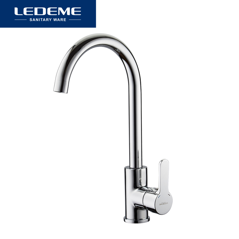 LEDEME Kitchen Faucets Silver White Kitchen Faucet Tap Single Hole Handle Swivel 360 Degree Water Mixer Taps L4003W