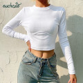 SUCHCUTE soild female tshirt knit long sleeve 2019 White Wild T Shirt casual fashion tee club simple women tops outfits