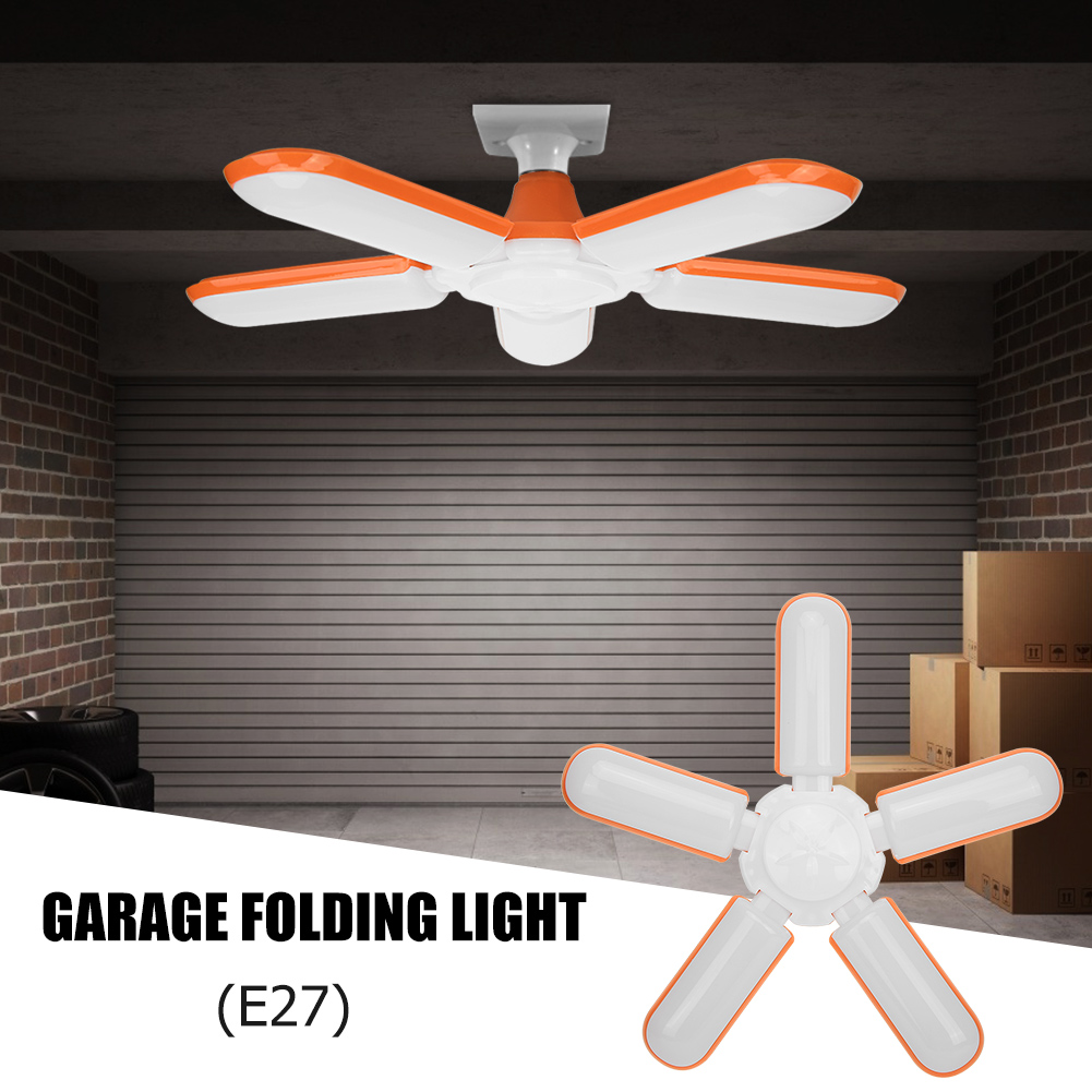 5 Leaves Garage Light LED Foldable Fan Blade E27 75W Warehouse Home Ceiling Lamp for Household Cars Garage Embellishment