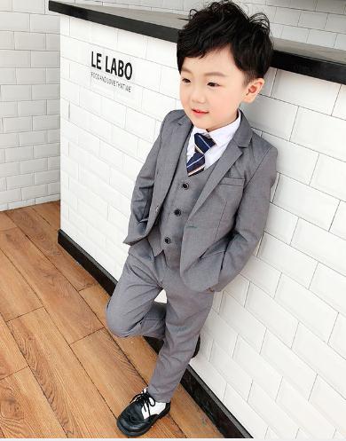 autumn Red/gray 3Pcs baby Boys Suits Wedding Formal Children blazers Suit Tuxedo Party clothes jacket+vest+pant set for boys