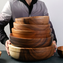 Super large Siwood Bowl Tray Set Wooden Tray Round Extra Large Salad Bowl Solid Wood Tray Custom mixing bowls ramen