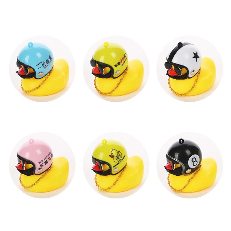 Lovely Lucky Duck Car Ornament Creative Decoration Car Dashboard Toys With Helmet And Chain Funny Car Accessories