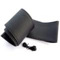 1pc black Car Truck Leather Steering Wheel Cover With Needles and Thread Black DIY PU Leather Automotive Interior universal