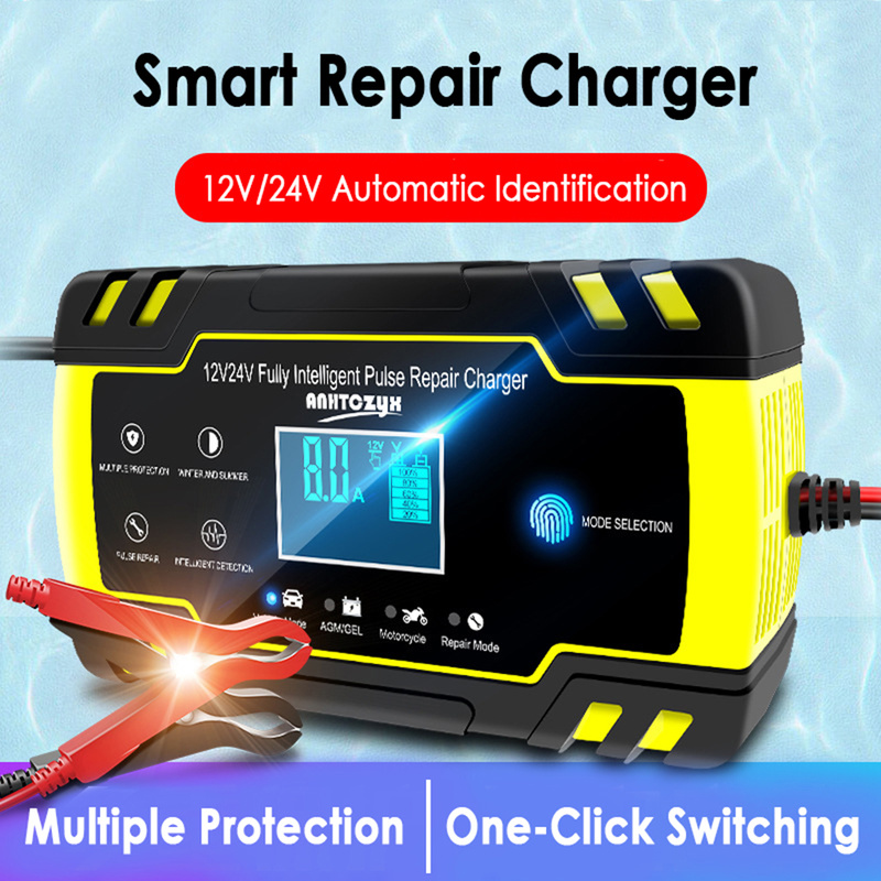 New Full Automatic LCD Pulse Repair Charger for Car Motorcycle AGM GEL WET Lead Acid Battery 12/24V Professional Car Accessories