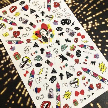 F-421 SERIES punk heart girl star 3d nail art stickers decal template diy nail tool decorations