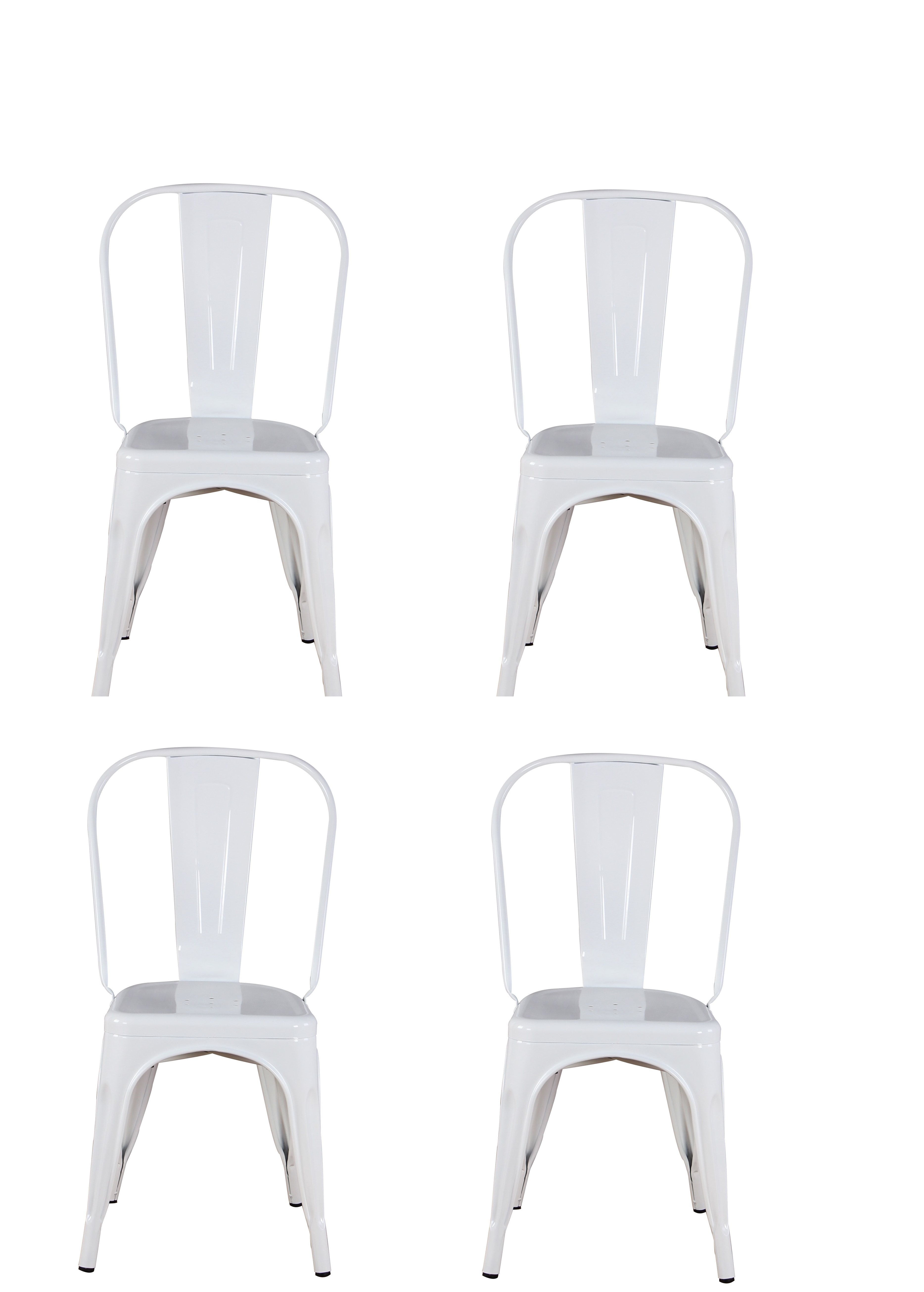 A set of 4 metal dining chairs, industrial style chairs, stackable,used for restaurant terrace outdoor furniture (white/black)