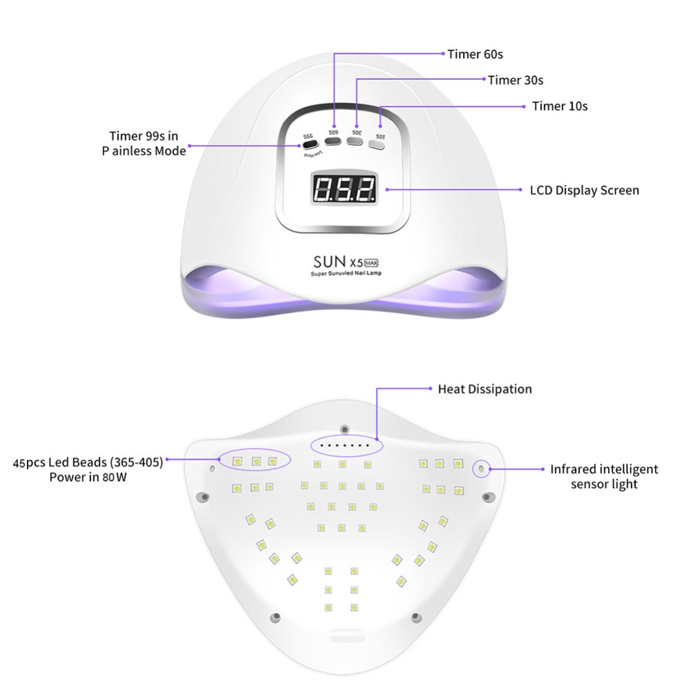 90W SUNX5MAX Nail Dryer 45 PCS LEDs UV LED Nail Lamp For Gel Polish Dual Power Quick Drying With Auto Sensor Manicure Salon Lamp