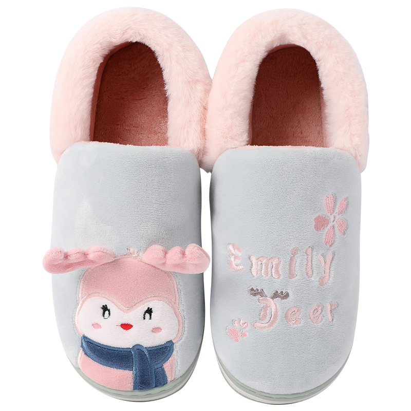 Winter Slippers Women Cute Cartoon Warm Slippers Velvet Soft Plush Slippers Platform Non Slip Female Shoes Wear-resistant