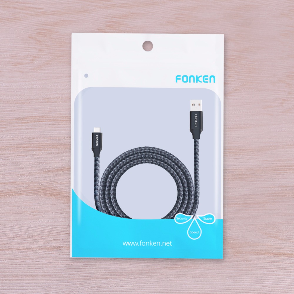 FONKEN Nylon Braided Cable Type-C to USB A Quick Charger Cable 2128AWG 2.4A Fast Charging Data Reversible USB C Cable for Phone