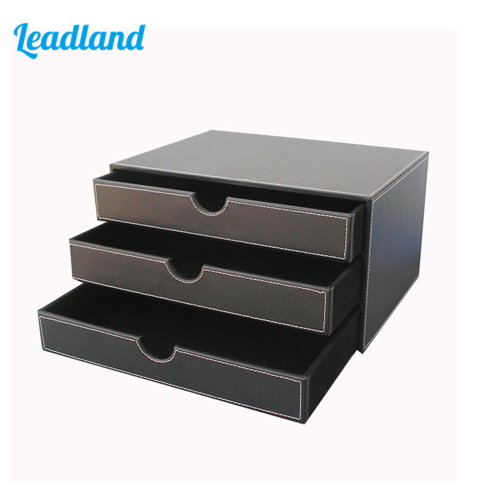 3 Drawers 3 Layers Leather Desk Filing Cabinet File Holder File Paper Organizer Document Storage Box Magazine Rack